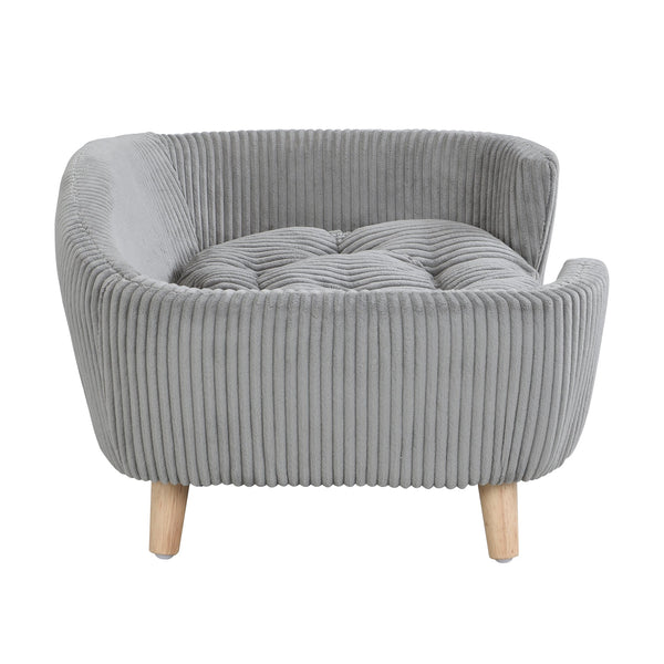 English Elm Elevated Pet Sofa with Corduroy Upholstery Rubberwood Legs and Supportive Foam for Small Dogs Grey N779P395017G