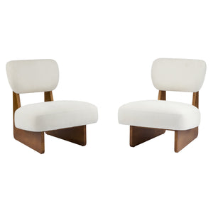 English Elm [set of 2] Beige Polyester Barrel Lounge Chairs with Black Wood Base for Living Room Beige+Natural N767P373046N
