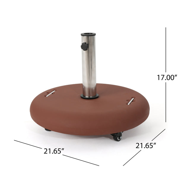 English Elm Wheelie Concrete Outdoor Umbrella Base with Locking Casters for Patio Stability Terracotta 60454.00RED