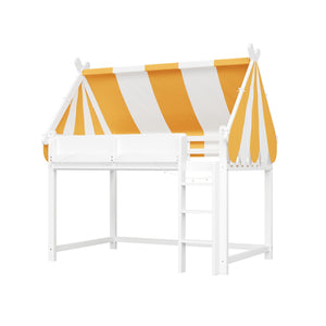 English Elm Full Size Solid Wood Loft Bed with Canopy Led Lighting and Integrated Bookshelf White N7090002242K
