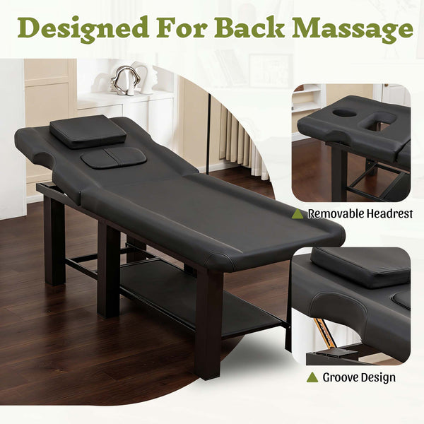 English Elm Spa Salon Massage Table Steel Frame Pu Leather Adjustable Backrest Bottom Shelf Storage W1422P382933