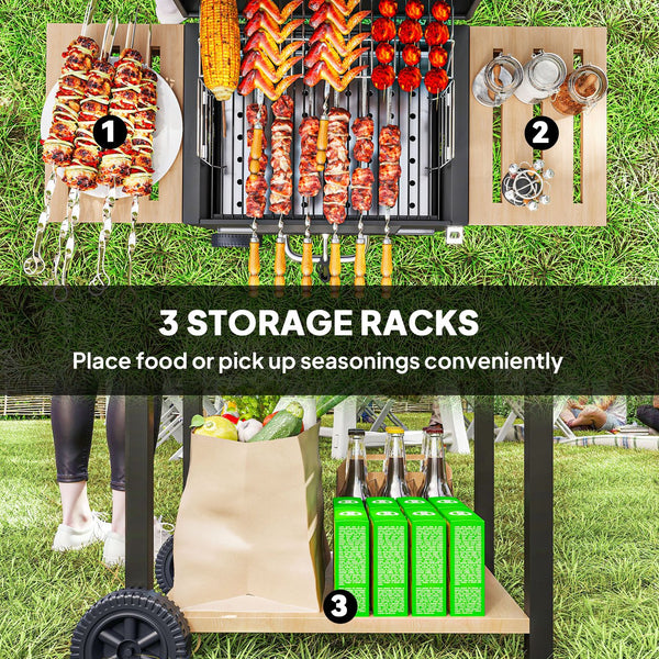 English Elm Outsunny Barrel Charcoal Bbq Grill with 245 Sq in Cooking Area and Adjustable Heat W2225P485633