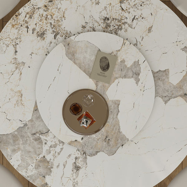 English Elm 59-Inch Modern Sintered Stone Dining Table Set With 8 Chairs & Rotating Turntable For 6-8 Guests W509S00135