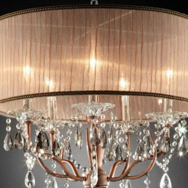English Elm 25" Rosie's Silvery Pink Ceiling Lamp with Crystal Accents, 25" H Metal Body, Elegant Gray-Pink Shade, 5-Light Elegance B072116221