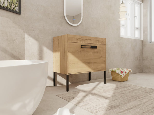 English Elm 36 Dual-Function Bathroom Vanity 36" Freestanding or Wall-Mount Cabinet, Eco Plywood, Shelf, Feet W999123987