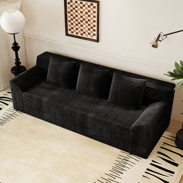 English Elm 71" Corduroy Tufted Loveseat with Deep Seat and Curved Back for Compact Living Spaces Antique Black W5571P440914