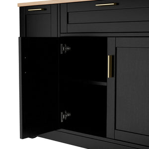 English Elm Trexm Multifunctional Sideboard with Pull Out Bottle Rack Adjustable Shelves Kitchen Storage Black XW000026AAB