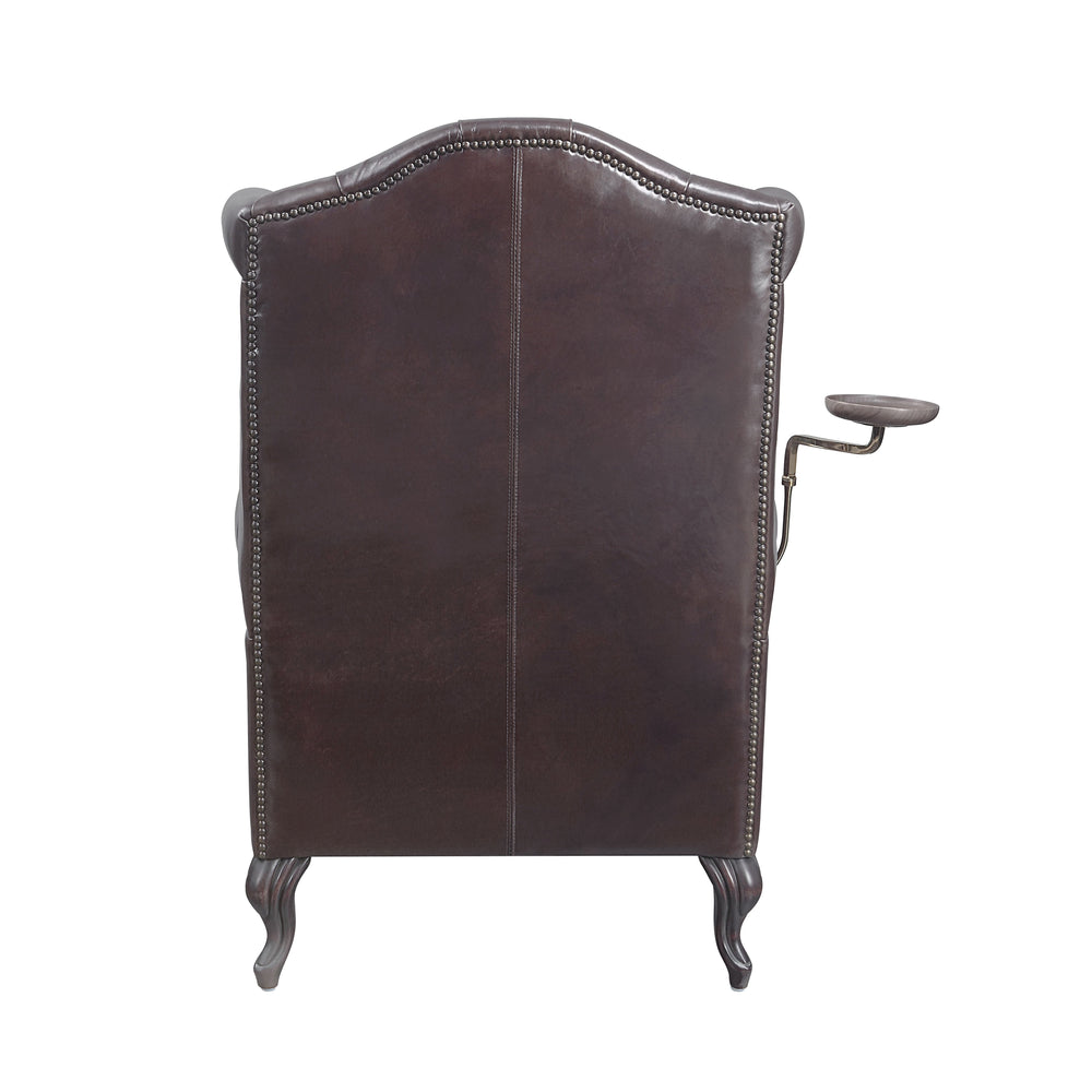 English Elm Pino Vintage Brown Top Grain Leather Accent Chair with Buttoned Camelback, Nail-Head Trim, Toss Pillow B2726P242448