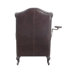 English Elm Pino Vintage Brown Top Grain Leather Accent Chair with Buttoned Camelback, Nail-Head Trim, Toss Pillow B2726P242448