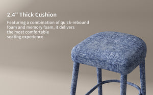English Elm Backless Blue Fabric Upholstered Counter Stools Set of Two with Padded Seat Footrest Light Blue W5096P400664