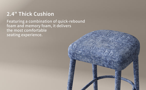 English Elm Backless Blue Fabric Upholstered Counter Stools Set of Two with Padded Seat Footrest Light Blue W5096P400664