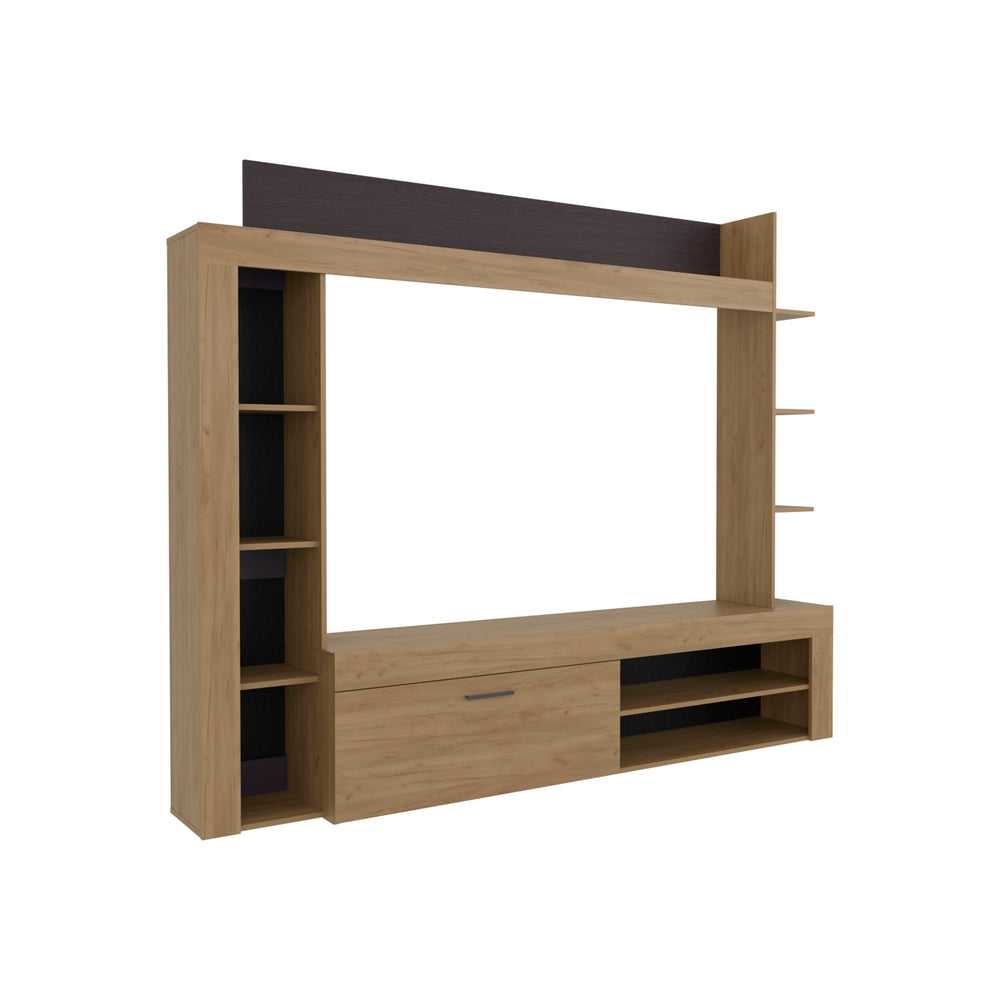 English Elm Cecil Walnut Entertainment Center TV Stand with Open Shelves, Storage Compartments, Durable Engineered Wood B200S00444