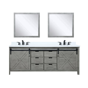 English Elm Ash Grey Double Bath Vanity 84 in. W x 22 in. D with Cultured Marble Top, Matte Black Faucets & Mirrors B2731S01124