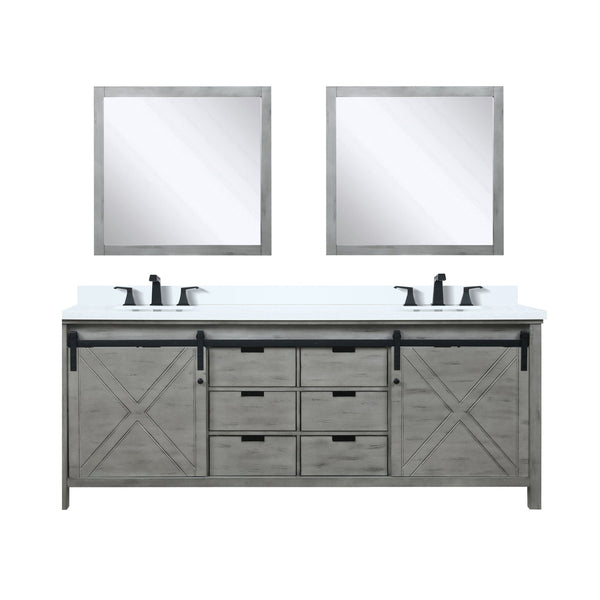 English Elm Ash Grey Double Bath Vanity 84 in. W x 22 in. D with Cultured Marble Top, Matte Black Faucets & Mirrors B2731S01124