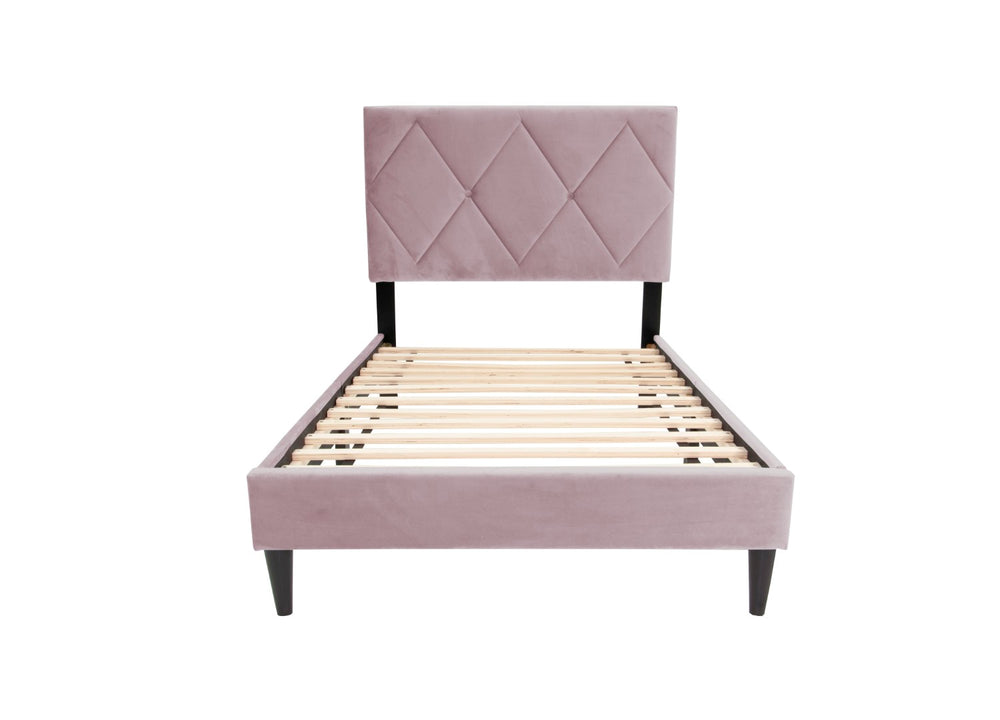 English Elm Twin Velvet Upholstered Bed With Adjustable Headboard, Diamond Stitching, And Sturdy Slat Support B089P240513-GIGA