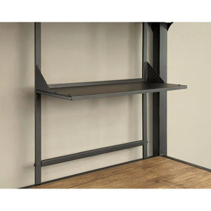 English Elm Metal Industrial Bunk Bed Twin Over Workstation with Wood Panels, Nailhead Trim, Built-In Ladder, Black Finish B2741P353089