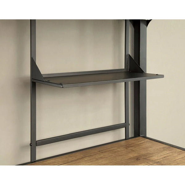 English Elm Metal Industrial Bunk Bed Twin Over Workstation with Wood Panels, Nailhead Trim, Built-In Ladder, Black Finish B2741P353089