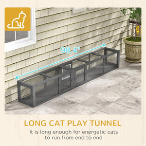English Elm Pawhut Versatile 98" Wooden Cat Tunnel With 8 Doors - Perfect For Outdoor Play And Exploration! W2225P200583-GIGA