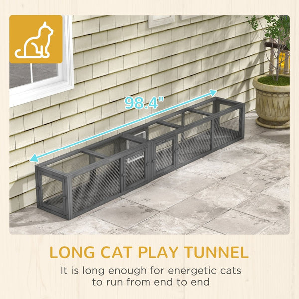 English Elm Pawhut Versatile 98" Wooden Cat Tunnel With 8 Doors - Perfect For Outdoor Play And Exploration! W2225P200583-GIGA