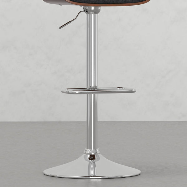 English Elm Ridley Adjustable Swivel Bar Stool – Charcoal Linen-Look Upholstery, Walnut Veneer, Gas Lift, 360° Swivel B2732P253603