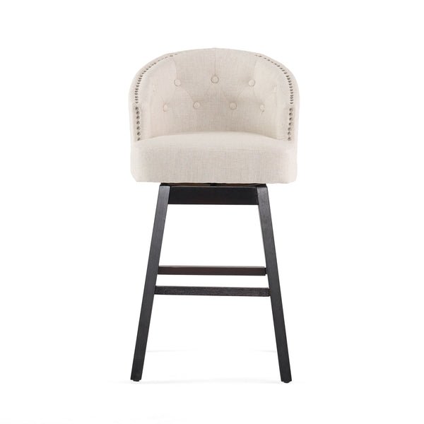 English Elm Christopher Knight Home® - 360 360 Degree Swivel Bar Stool Set of 2 with Nailhead Trim, Tufted Beige Upholstery & Rubberwood Frame N779P326955B