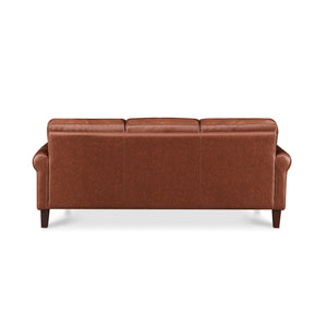 English Elm Dawn Leather Sofa with Top-Grain Seating, Pocket Coil Comfort, Feather-Memory Foam Cushions, Durable Frame Brown B2705P338102