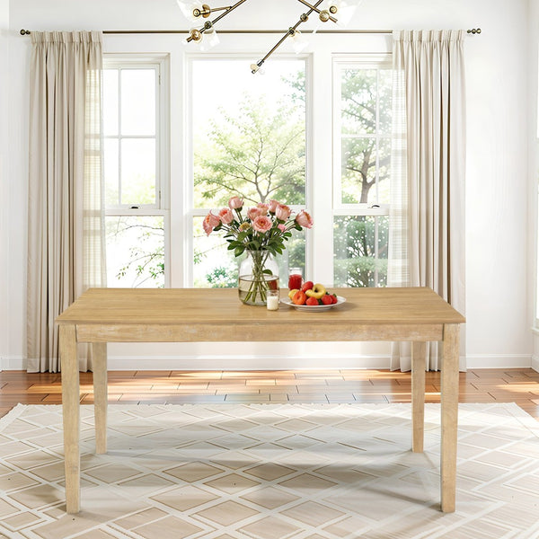 English Elm Farmhouse Rubberwood Dining Table Seats Six with Veneer Top for Rustic Kitchens W2896P245742