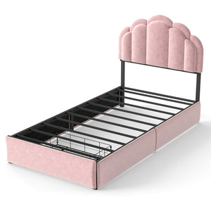 English Elm Rgb Led Velvet Platform Bed Petal Headboard Storage Drawers for Kids Bedroom T3963P458401