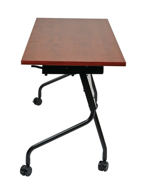 OSP Home Furnishings 5' Flip Top Nesting Training Table with Locking Casters for Classrooms and Offices Cherry Black 84225BC