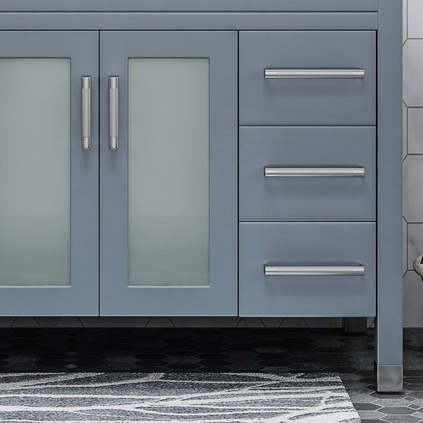 English Elm Christopher Knight Home® - 48'' Cabinet Grey Acacia Wood 48” Vanity with Frosted Glass Doors, 6 Soft-Close Drawers, No Top (96) 65596.00GRY