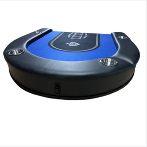English Elm Ino Design Foldable Oval Poker Table Felt Surface Faux Leather Rails Seats Eight Players Blue W2748P412995