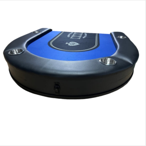 English Elm Ino Design Foldable Oval Poker Table Felt Surface Faux Leather Rails Seats Eight Players Blue W2748P412995