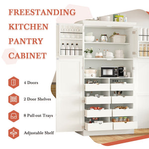 English Elm [assembly Included] Topmax Shaker Pantry Cabinet Tall Mdf Kitchen Storage with Pull-out Trays White SP000099AAK