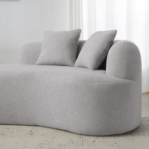 English Elm Curved Four-Seater Teddy Velvet Sofa with Full-Compression Sponge and Spring Support, No-Assembly, Compact Grey W3612S00002