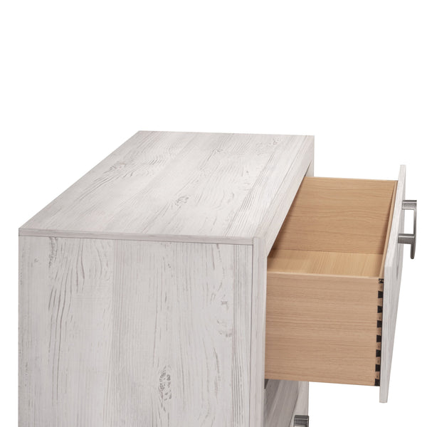 English Elm 1pc Sleek Contemporary Chest of Drawers with 4 Spacious Wooden Drawers, Neutral Finish, Easy Assembly Beige+White 39.3 L x 21.3 W x 45 H B011P266108
