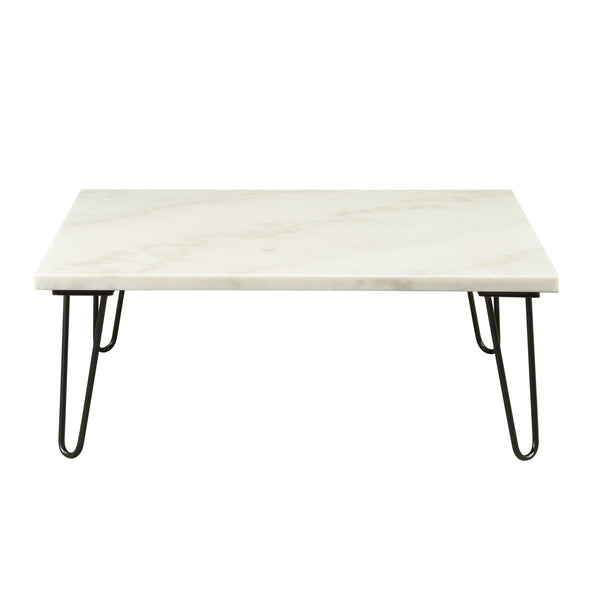 English Elm Modern Marble End Table with Luxurious Stone Top and Geometric Metal Legs for Chic Living Spaces Black,White 43 L x 50 W x 4 H B2741P337701