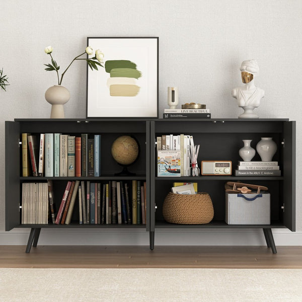 English Elm Sideboard Walnut Credenza with Hexagonal Doors and Adjustable Shelves for Dining Areas W409P327405