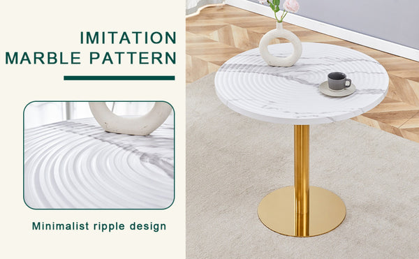 English Elm Table 5-Piece Set: Elegant White Marble Round Dining Table With Gold Legs & 4 Pu Upholstered Chairs W1151S02491-GIGA