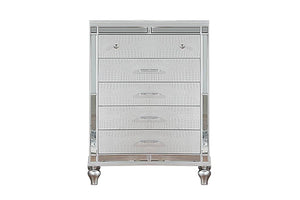 English Elm Glam Silver Five Drawer Chest with Snakeskin Embossed Fronts and Sculptural Gourd Legs B011P448867