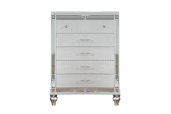 English Elm Glam Silver Five Drawer Chest with Snakeskin Embossed Fronts and Sculptural Gourd Legs B011P448867