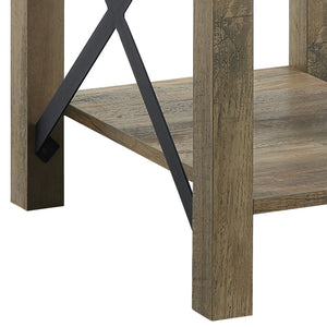 English Elm Abiram Rustic Oak End Table with 40mm Thick Top, X-Slat Farmhouse Shelf, KD Easy Assembly, Durable B2726P265238