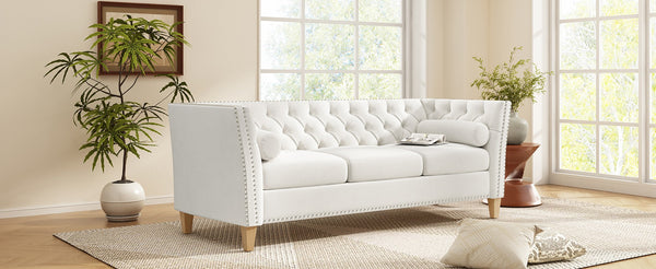 English Elm Elegant Tufted Three Seat Sofa with Nailhead Trim and Solid Wood Legs for Living Room N760P406296A