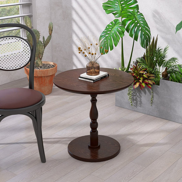 English Elm 23'' Walnut Brown Accent Round Table — Modern Small Drink & Nightstand, Solid Wood Legs, Space-Saving Design W2295P339098