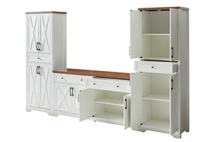 English Elm TV Cabinet Set Modern White Walnut Multifunctional Wall Unit with Console, Sideboards & Storage Features 108.7" W1162S00011