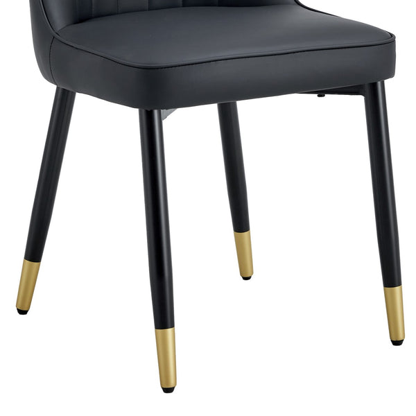 English Elm Table 7-Piece Set: Modern Black Wood-Grain Dining Table & 6 Ergonomic Pu Chairs For Luxe Comfort W1151S04166-GIGA