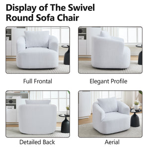 English Elm 360° Swivel Barrel Chair Teddy Fleece Upholstery with Pillow for Bedroom Reading Nook W1803P363035