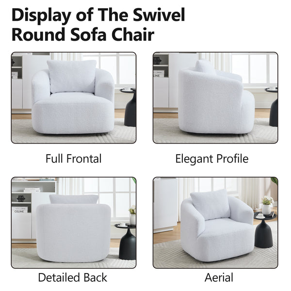 English Elm 360° Swivel Barrel Chair Teddy Fleece Upholstery with Pillow for Bedroom Reading Nook W1803P363035