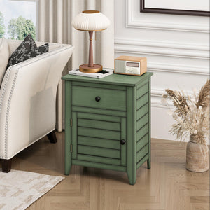 English Elm Antique Key West End Table with Drawer & Shelf, X-Pattern Coastal Farmhouse Accent Table for Lamps Antique Green W869P372334