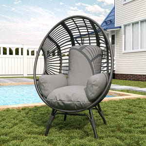 English Elm Elegant Woven Pe Rattan Hanging Egg Chair Galvanized Steel Frame Outdoor Patio Lounge Black+ Gray W3979P392998