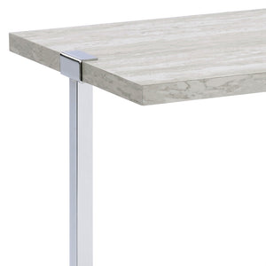 English Elm White Oak and Chrome Contemporary Sofa Table with Shelf, Metal Tube Legs, Durable Veneer Surface B062P186475